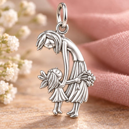 Mother and Child Bouquet Charm and Polyester Cord Bracelet Set