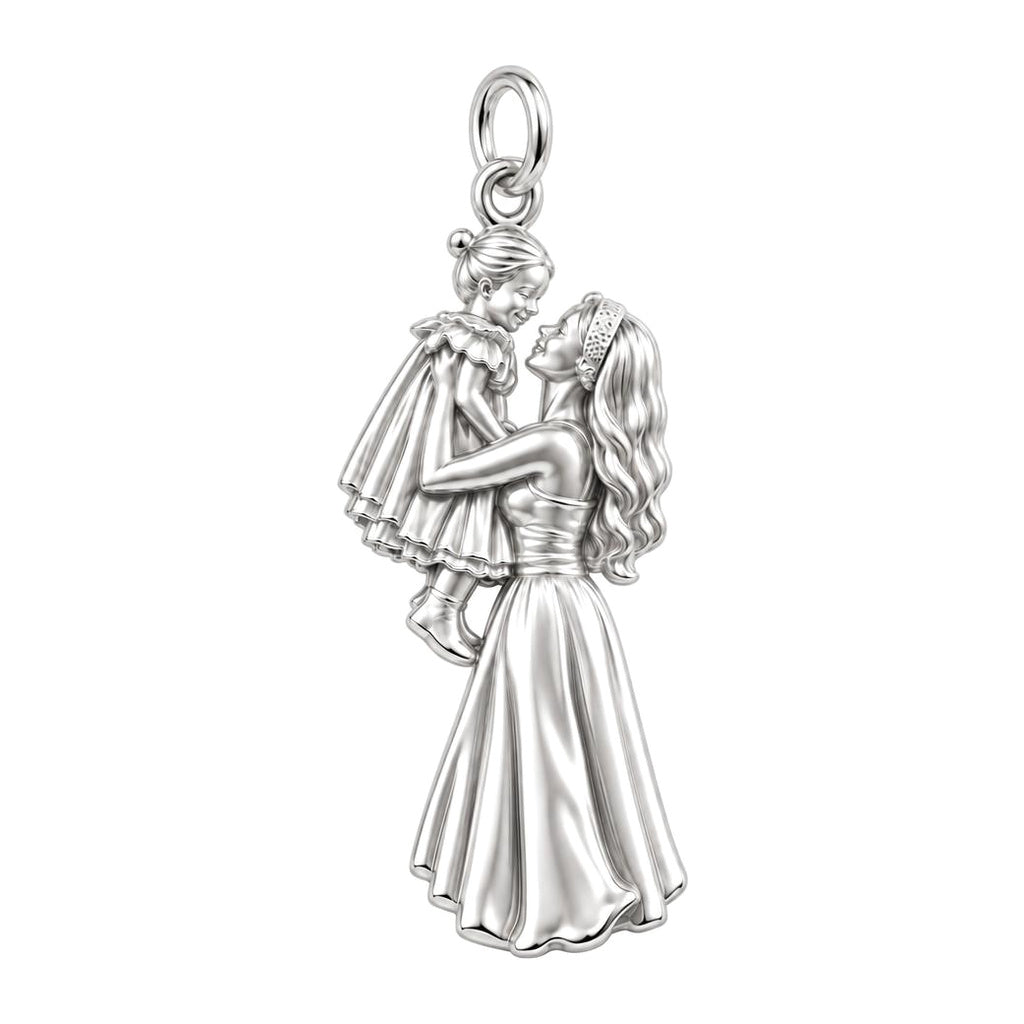 Mother and Daughter Lift Charm Bracelet – Personalized Mom Gift – silver charm, front view