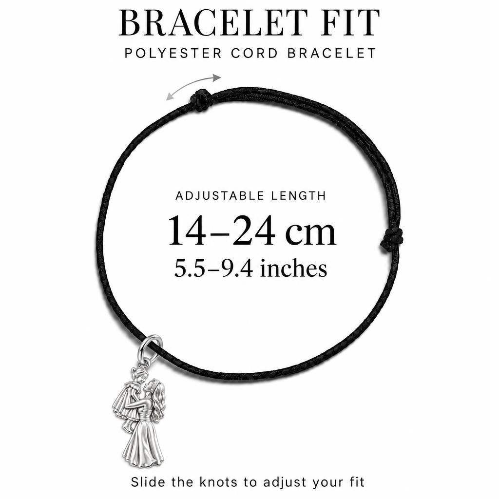 Mother and Daughter Lift Charm Bracelet – Personalized Mom Gift – adjustable black cord bracelet, 14–24 cm