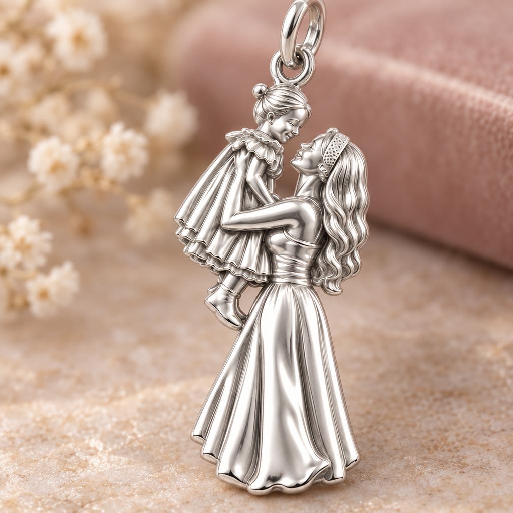 Mother and Daughter Lift Charm Bracelet – Personalized Mom Gift – macro detail of the charm