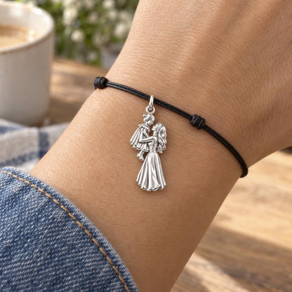 Mother and Daughter Lift Charm Bracelet – Personalized Mom Gift – worn on the wrist on a black cord bracelet