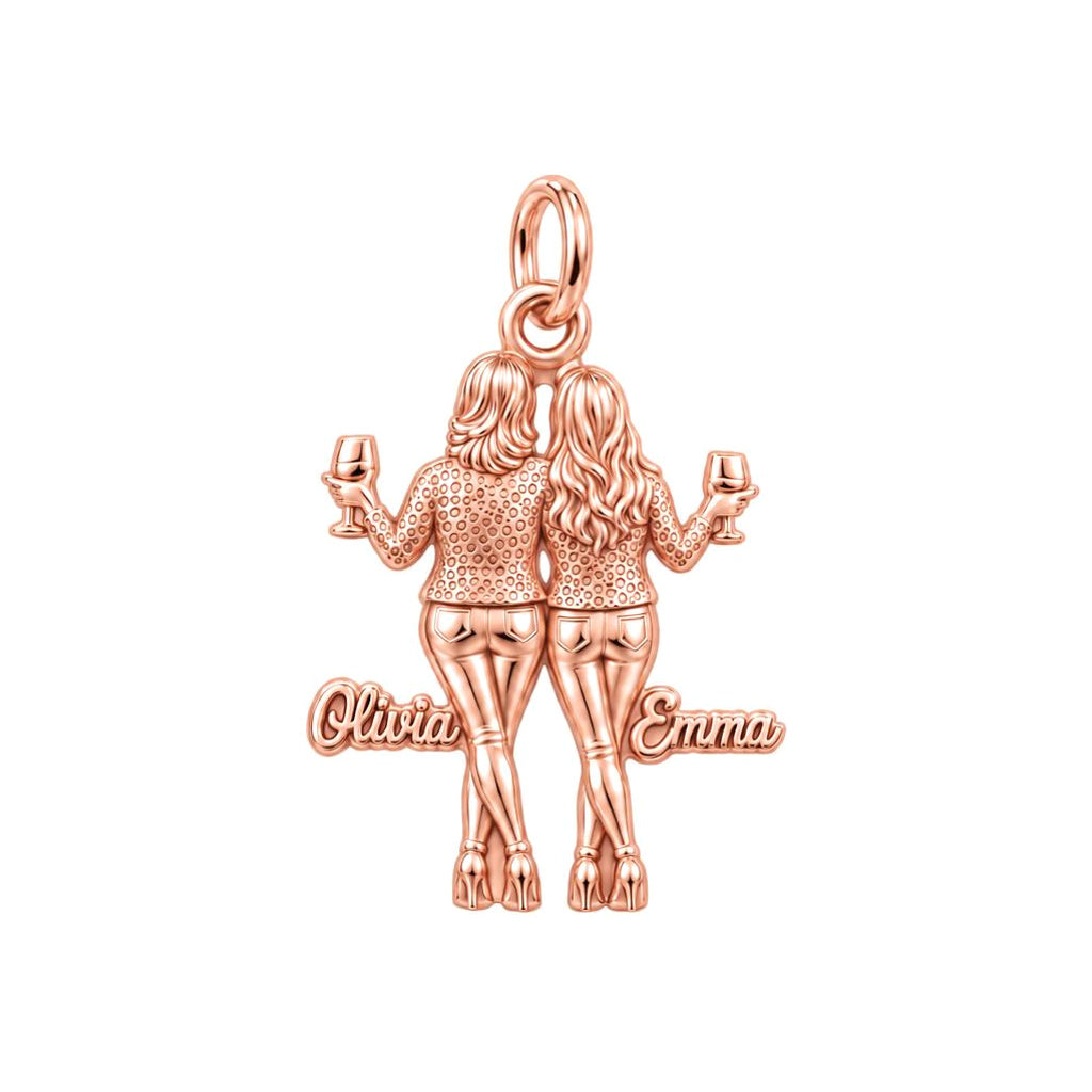 Mother and Daughter Wine Toast Charm Bracelet – Personalized Mom Gift – rose gold 3 cm charm, front view