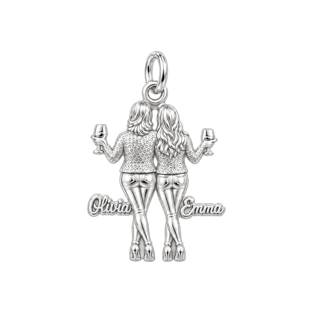 Mother and Daughter Wine Toast Charm Bracelet – Personalized Mom Gift – silver plated 3 cm charm, front view