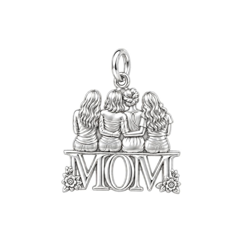Mother and Daughters Bond Charm Bracelet – Personalized Mom Gift – silver plated 3 cm charm, front view