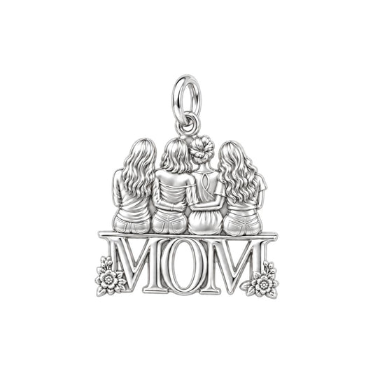 Mother and Daughters Bond Charm Bracelet – Personalized Mom Gift – silver plated 3 cm charm, front view