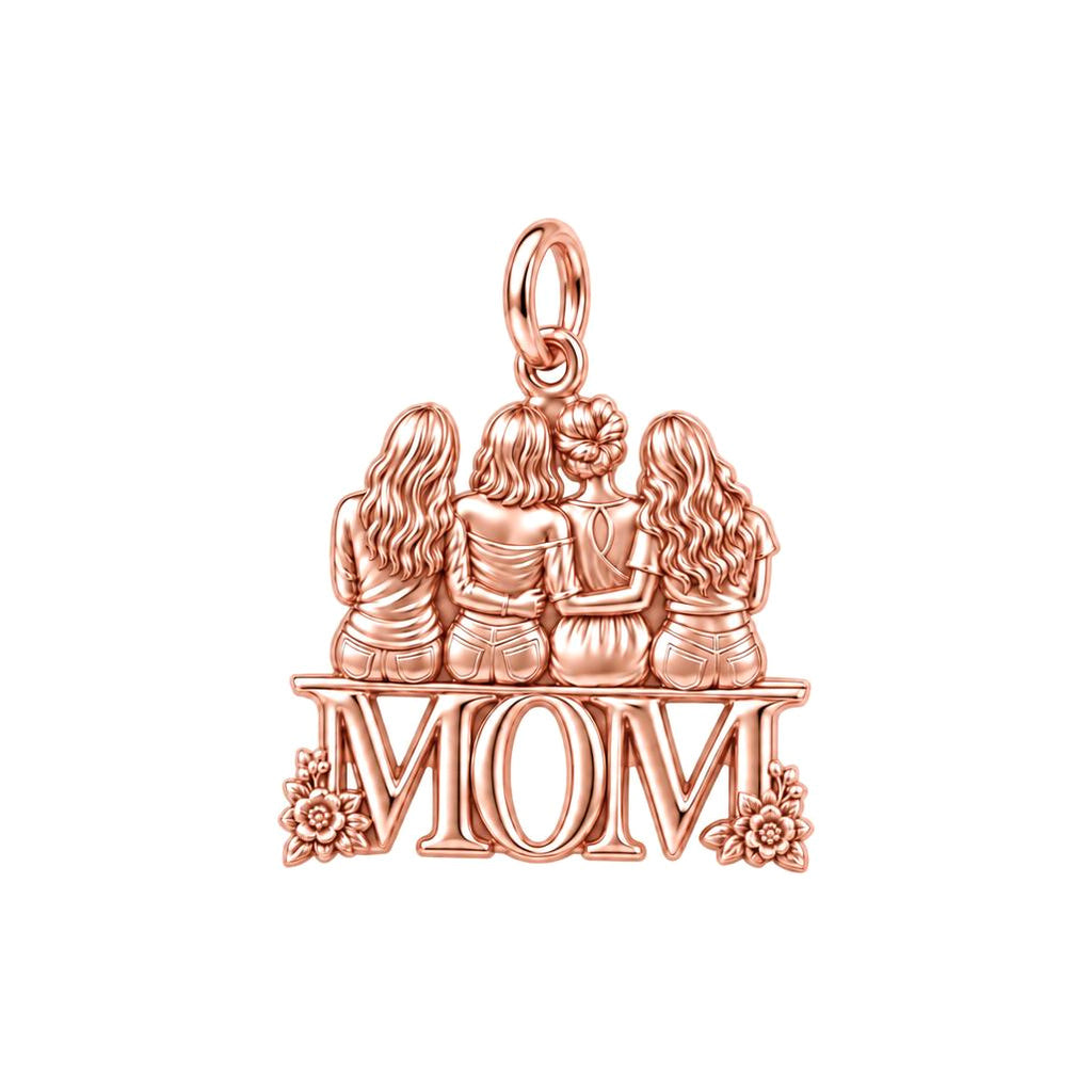 Mother and Daughters Bond Charm Bracelet – Personalized Mom Gift – rose gold 3 cm charm, front view