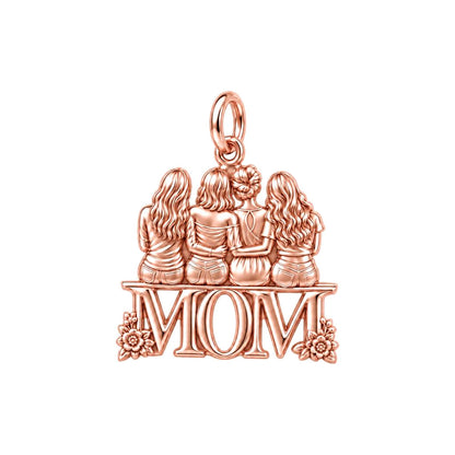 Mother and Daughters Bond Charm Bracelet – Personalized Mom Gift – rose gold 3 cm charm, front view