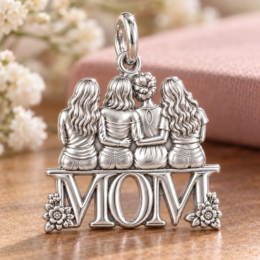 Mother and Daughters Bond Charm Bracelet – Personalized Mom Gift – macro detail of the charm