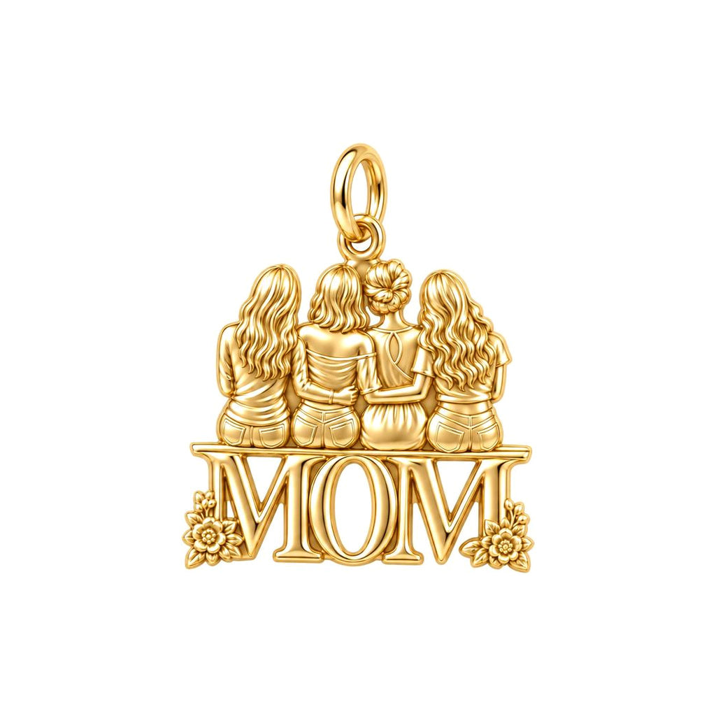 Mother and Daughters Bond Charm Bracelet – Personalized Mom Gift – 18K gold plated 3 cm charm, front view