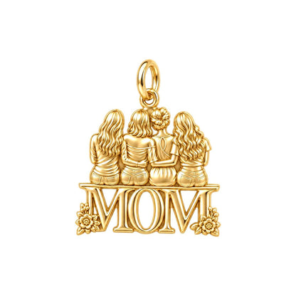 Mother and Daughters Bond Charm Bracelet – Personalized Mom Gift – 18K gold plated 3 cm charm, front view