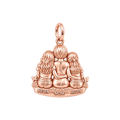 Mother and Daughters Hug Charm Bracelet – Personalized Mom Gift – rose gold 3 cm charm, front view