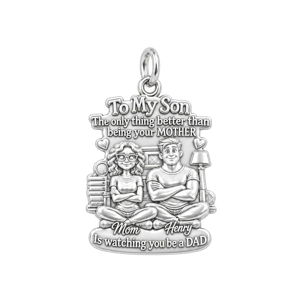 Mother and Son Bond Charm Bracelet – Personalized Mom Gift – silver plated 3 cm charm, front view