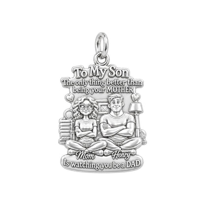 Mother and Son Bond Charm Bracelet – Personalized Mom Gift – silver plated 3 cm charm, front view