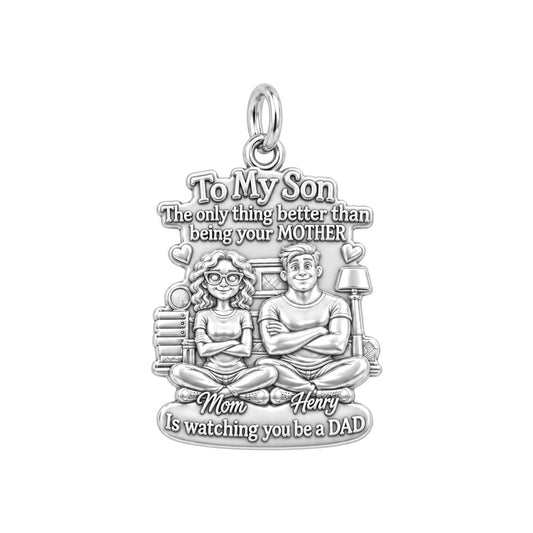 Mother and Son Bond Charm Bracelet – Personalized Mom Gift – silver plated 3 cm charm, front view