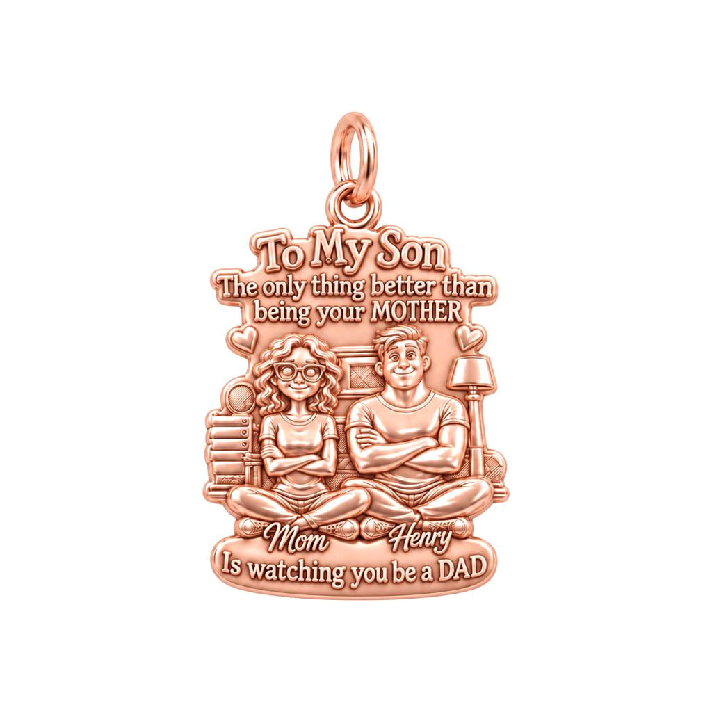 Mother and Son Bond Charm Bracelet – Personalized Mom Gift – rose gold 3 cm charm, front view