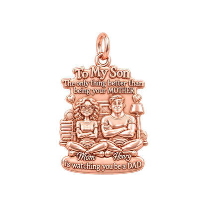 Mother and Son Bond Charm Bracelet – Personalized Mom Gift – rose gold 3 cm charm, front view