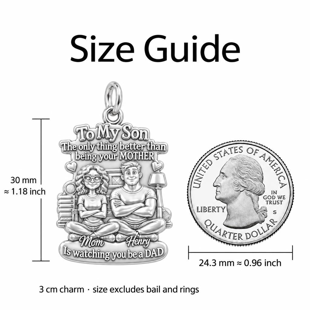 Mother and Son Bond Charm Bracelet – Personalized Mom Gift – size guide, 3 cm charm next to a quarter