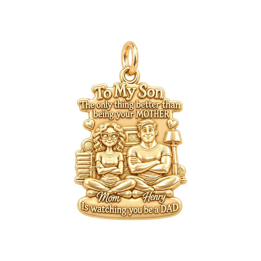 Mother and Son Bond Charm Bracelet – Personalized Mom Gift – 18K gold plated 3 cm charm, front view