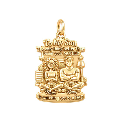 Mother and Son Bond Charm Bracelet – Personalized Mom Gift – 18K gold plated 3 cm charm, front view