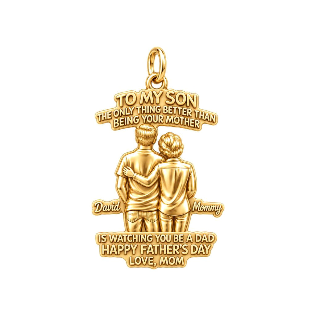 Mother and Son Bond Charm Bracelet – Personalized Son Gift – 18K gold plated 3 cm charm, front view