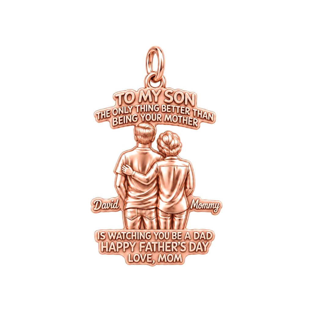 Mother and Son Bond Charm Bracelet – Personalized Son Gift – rose gold 3 cm charm, front view