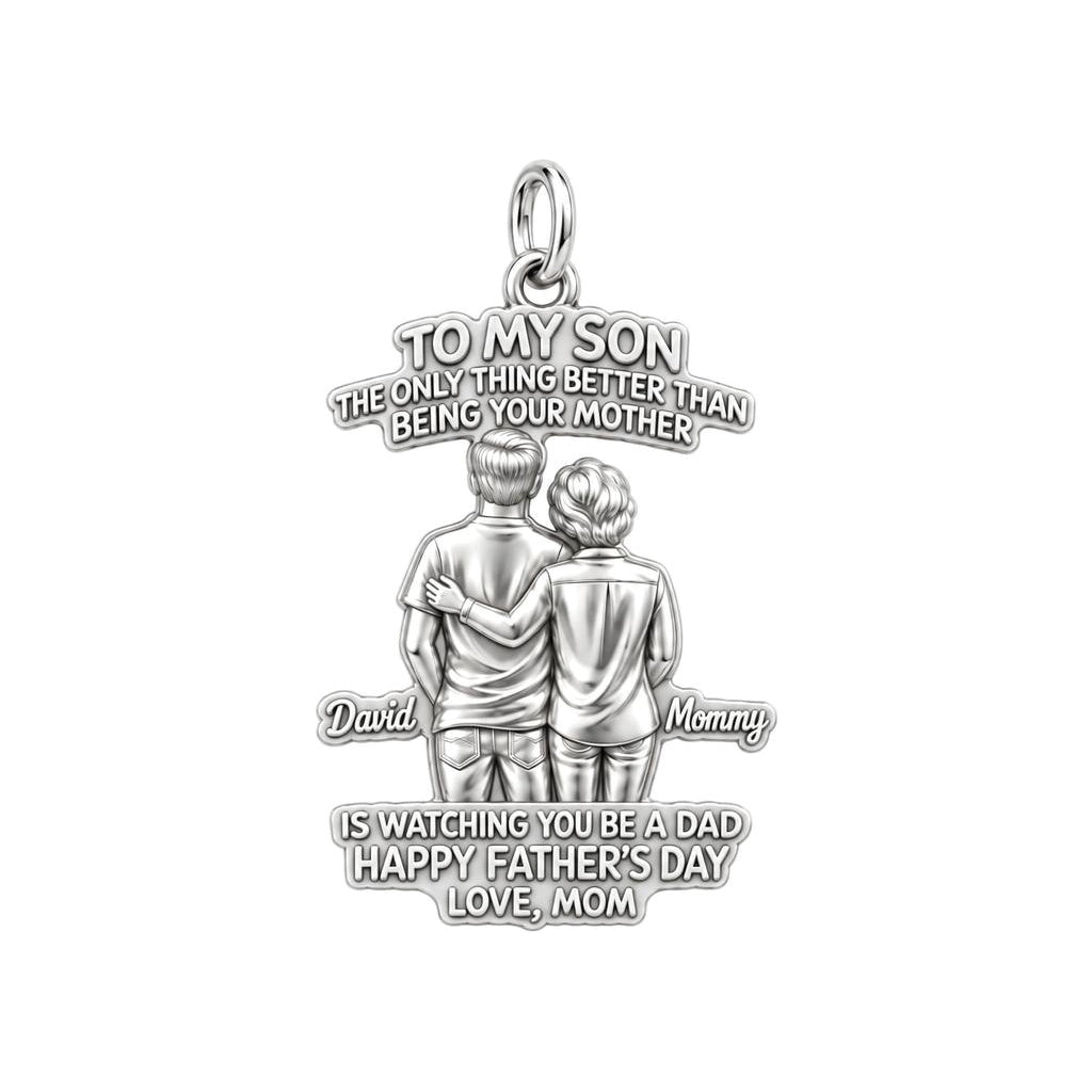 Mother and Son Bond Charm Bracelet – Personalized Son Gift – silver plated 3 cm charm, front view