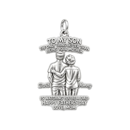 Mother and Son Bond Charm Bracelet – Personalized Son Gift – silver plated 3 cm charm, front view