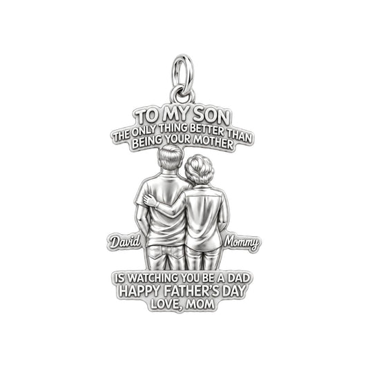 Mother and Son Bond Charm Bracelet – Personalized Son Gift – silver plated 3 cm charm, front view