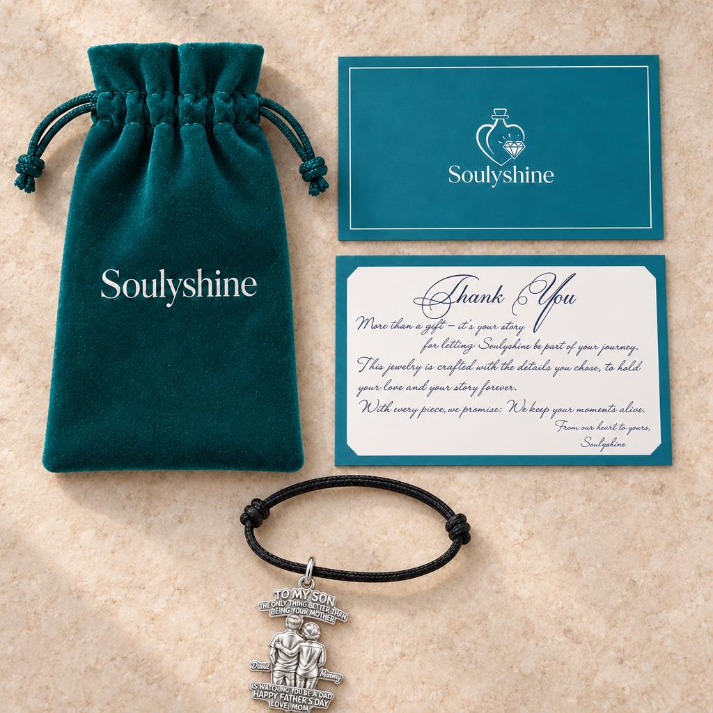 Mother and Son Bond Charm Bracelet – Personalized Son Gift – Soulyshine velvet pouch and gift card