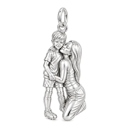 Mother and Son Embrace Charm Bracelet – Personalized Mom Gift – silver charm, front view