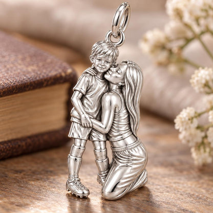 Mother and Son Embrace Charm Bracelet – Personalized Mom Gift – macro detail of the charm