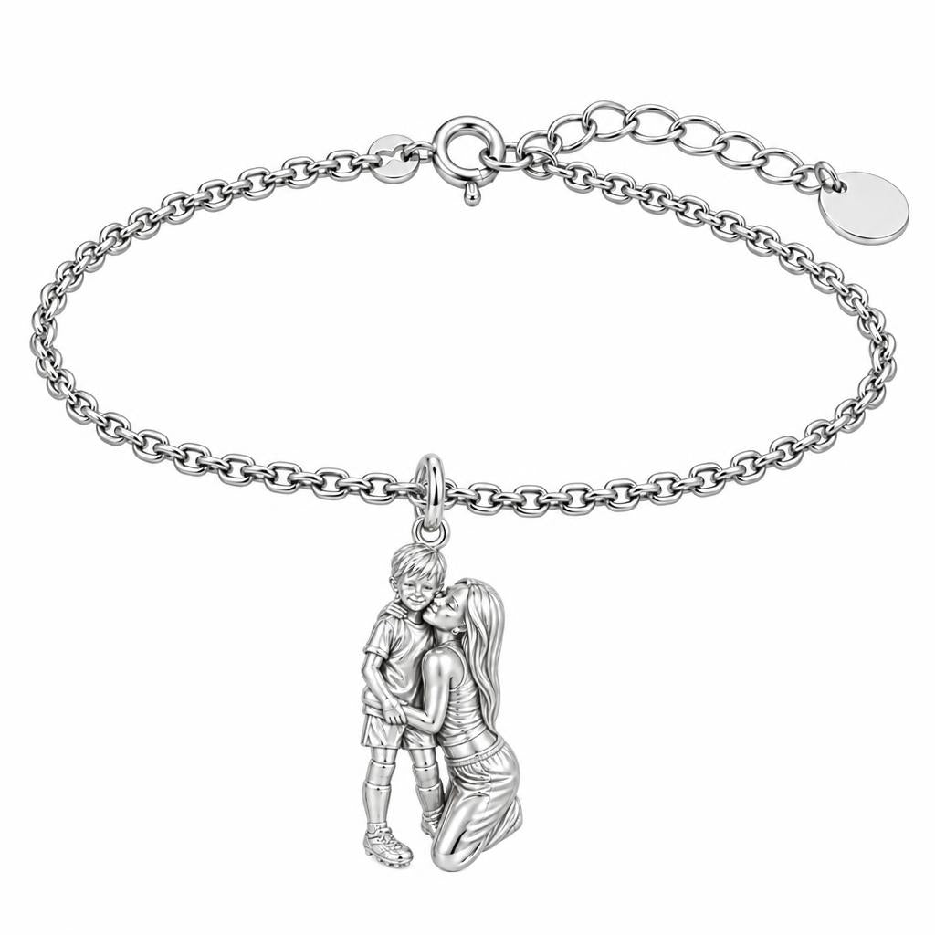 Mother and Son Embrace Charm Bracelet Set – silver, front view