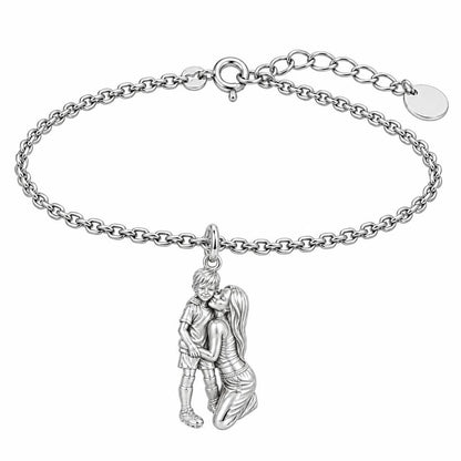 Mother and Son Embrace Charm Bracelet Set – silver, front view