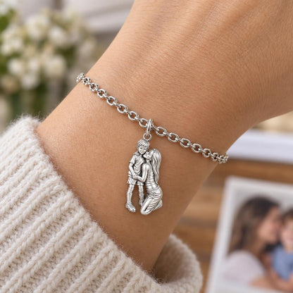 Mother and Son Embrace Charm Bracelet Set – worn / in use
