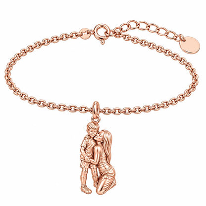 Mother and Son Embrace Charm Bracelet Set – rose gold, front view