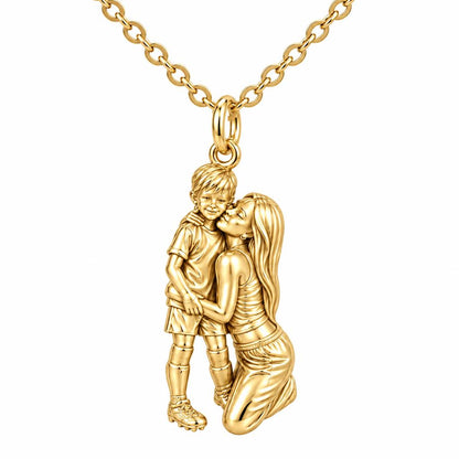 Mother and Son Embrace Charm Necklace Set – 18K gold, front view