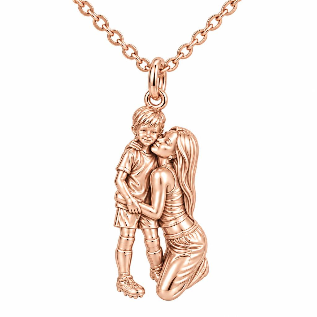 Mother and Son Embrace Charm Necklace Set – rose gold, front view