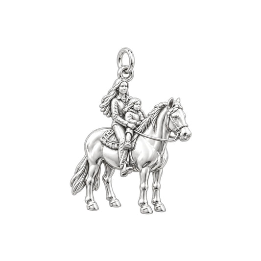 Mother & Child Horse Riding Charm –Personalized Mom Gift – silver charm, front view