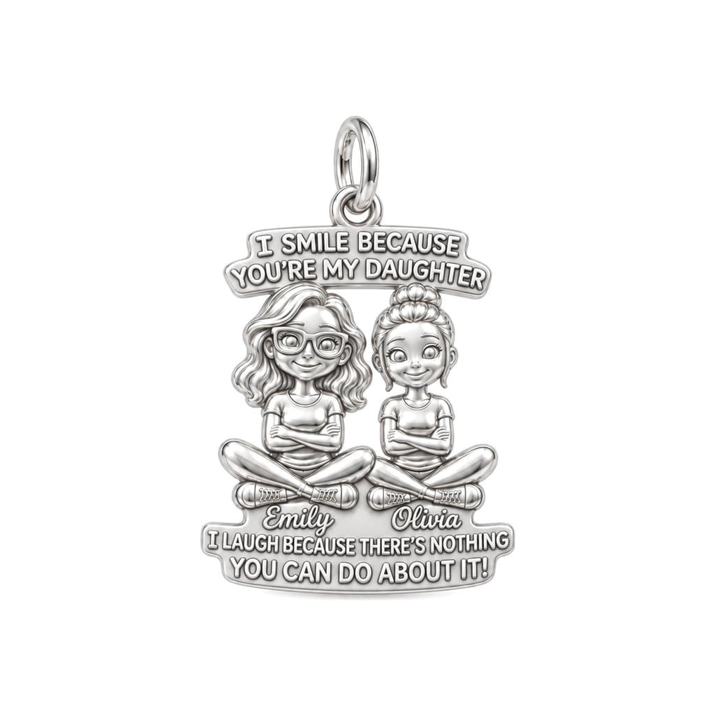 Mother Daughter Bond Charm Bracelet – Personalized Mom Gift – silver plated 3 cm charm, front view