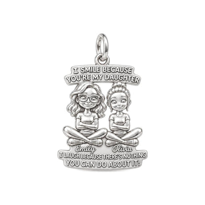 Mother Daughter Bond Charm Bracelet – Personalized Mom Gift – silver plated 3 cm charm, front view