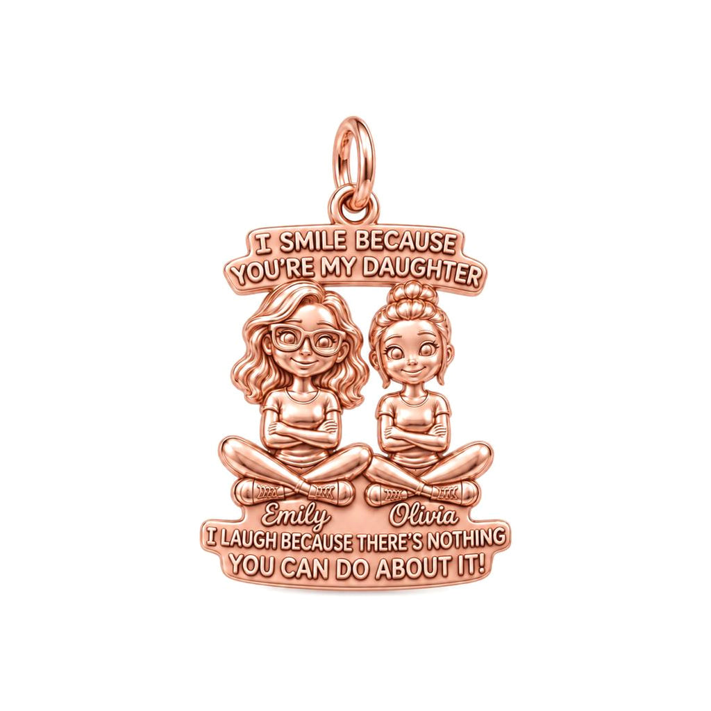 Mother Daughter Bond Charm Bracelet – Personalized Mom Gift – rose gold 3 cm charm, front view