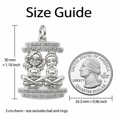 Mother Daughter Bond Charm Bracelet – Personalized Mom Gift – size guide, 3 cm charm next to a quarter
