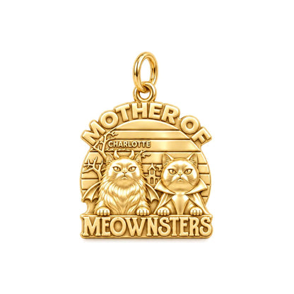 Mother of Meownsters Charm Bracelet – Personalized Cat Mom Gift – 18K gold plated 3 cm charm, front view