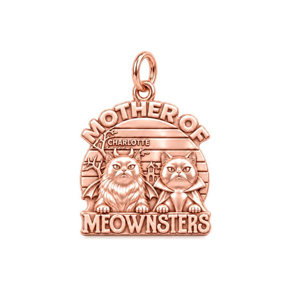 Mother of Meownsters Charm Bracelet – Personalized Cat Mom Gift – rose gold 3 cm charm, front view