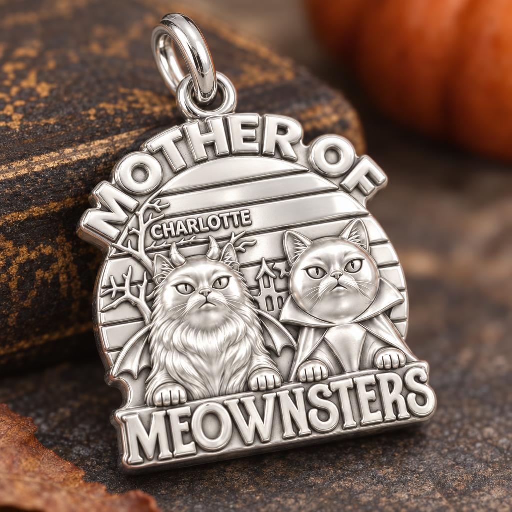 Mother of Meownsters Charm Bracelet – Personalized Cat Mom Gift – macro detail of the charm