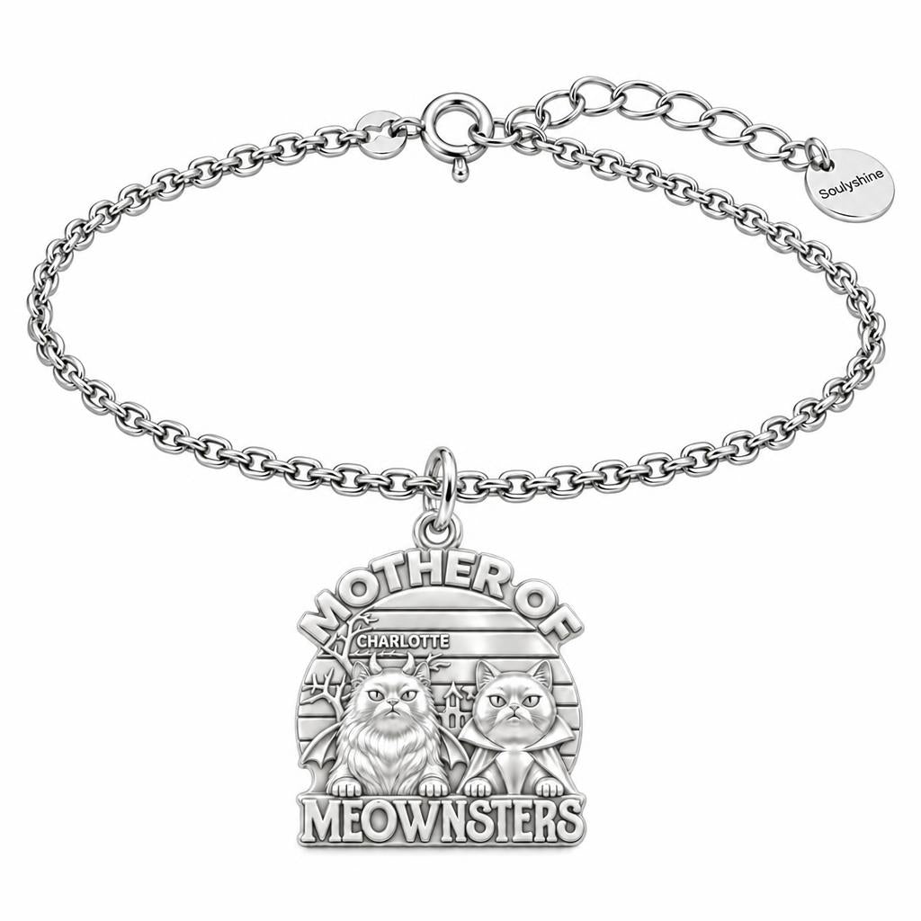 Mother of Meownsters Charm Bracelet Set – silver, front view