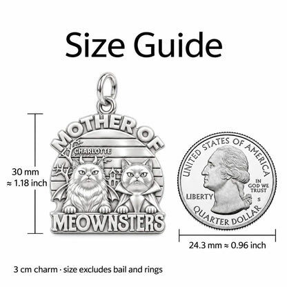 Mother of Meownsters Charm Bracelet Set – size guide, 13 mm charm next to a quarter