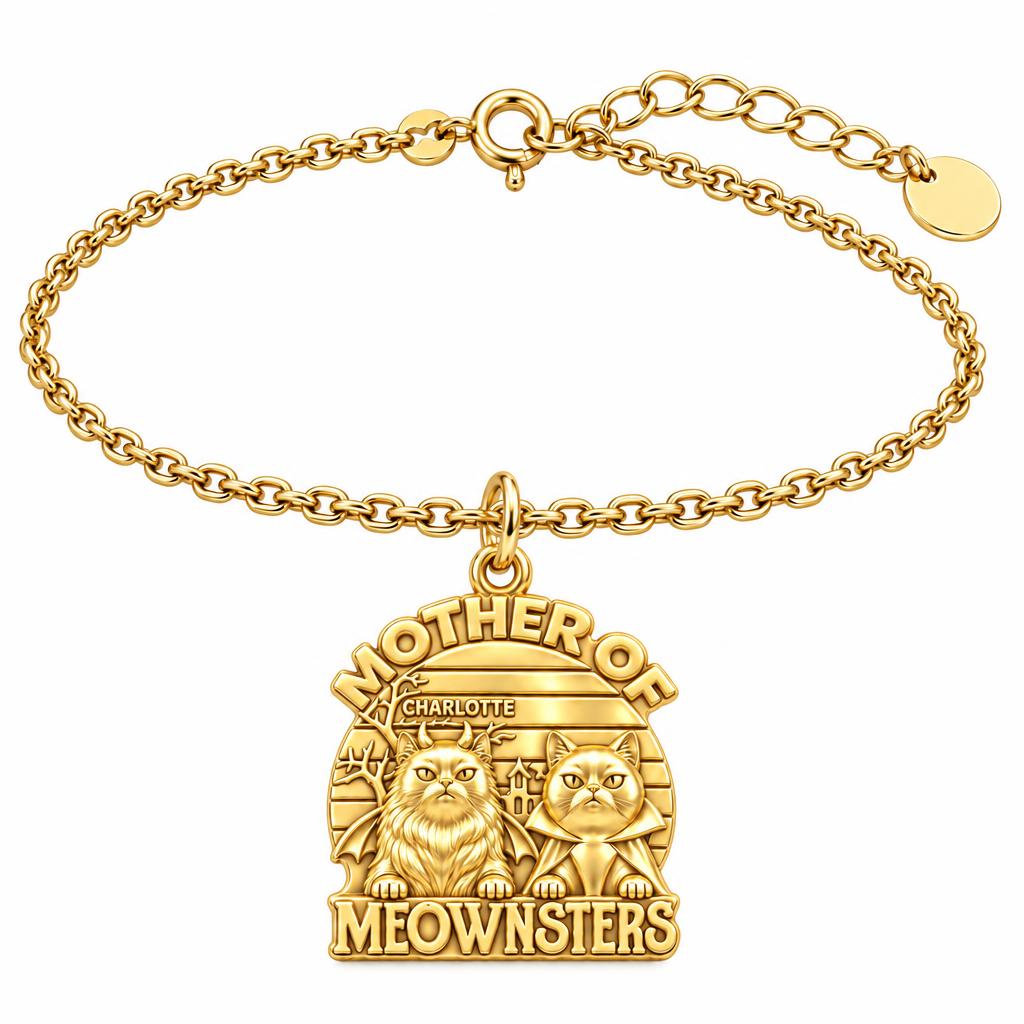 Mother of Meownsters Charm Bracelet Set – 18K gold, front view