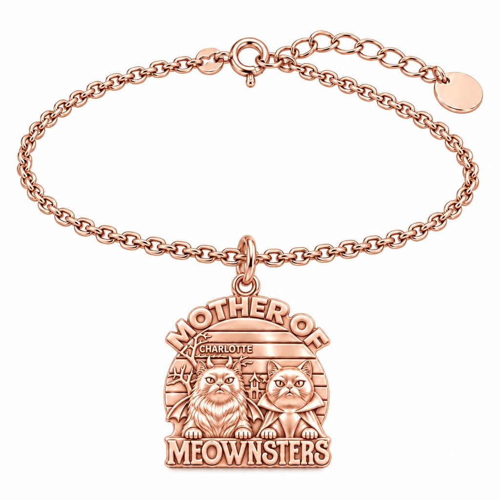 Mother of Meownsters Charm Bracelet Set – rose gold, front view