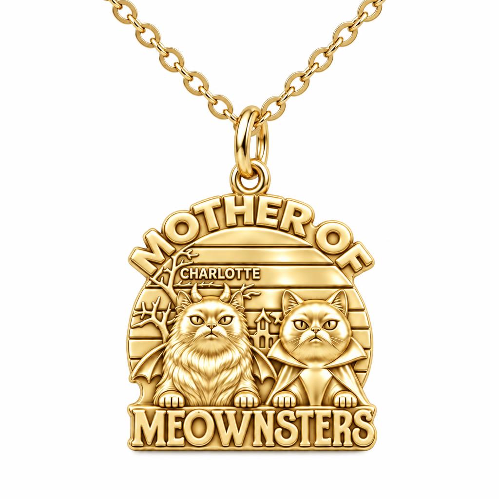 Mother of Meownsters Charm Necklace Set – 18K gold, front view